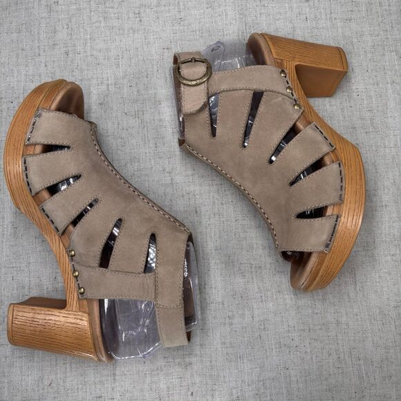 Dansko Demetra Heels Taupe Nubuck Leather Cagey Strappy Bootie Women’s EU 38 - Picture 10 of 11